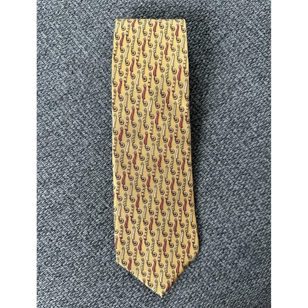 Salvatore‎ Ferragamo Silk Tie - Gold Yellow Abstract Pattern Made in Italy